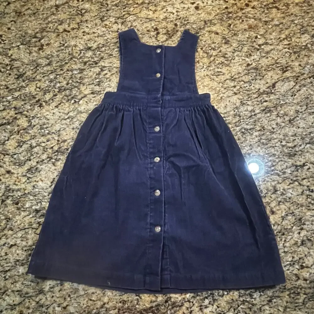 Ralph Lauren Toddler‎ Corduroy Jumper Dress Navy Embroidered Scottie Dog Girl 4